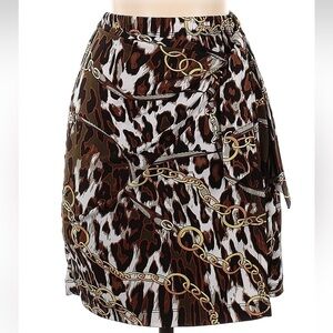 Vintage Cache Brown and Black Leopard Print Chain Faux Wrap Skirt Size 0 XXS XS